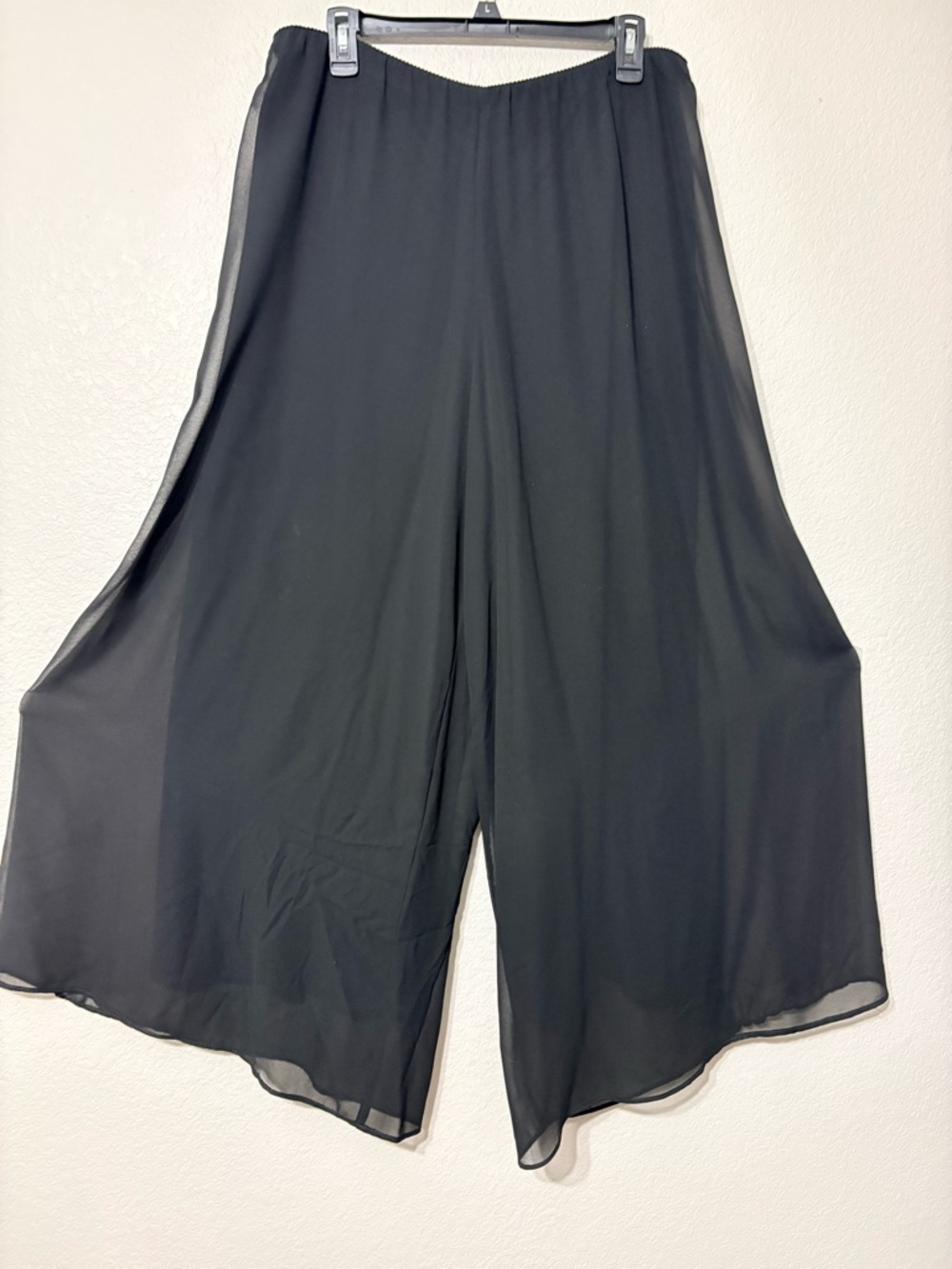 Alex Evenings Black Chiffon Sheer Wide-Leg Overlay Pull On Flowy Dressy Pants M - Picture 3 of 13